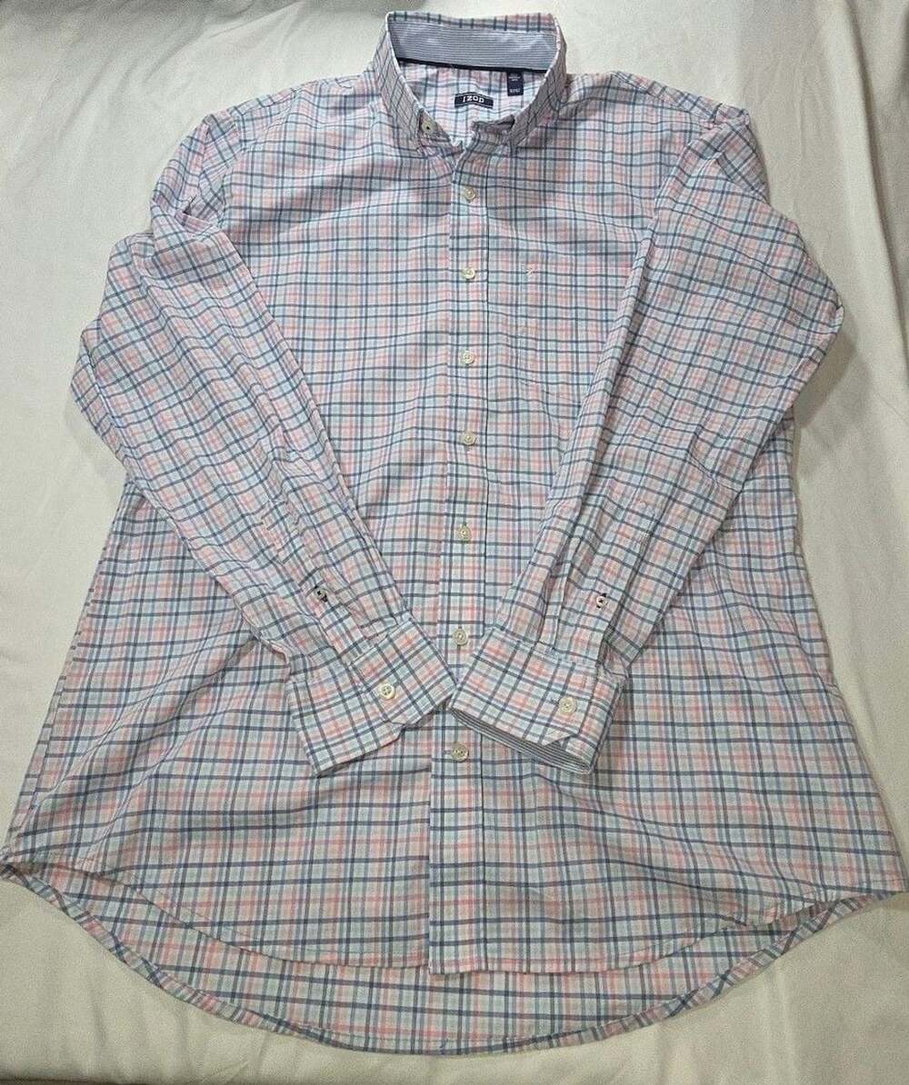 IZOD Button Down Shirt Size XLT Plaid Long Sleeve Casual